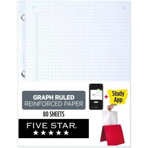 imageFive Star Loose Leaf Paper  Study App 6 Pack Notebook Paper Graph Ruled Paper 812quot x 11quot 80 Sheets per Pack Reinforced Filler Paper Fights Ink Bleed 1700281 Pack