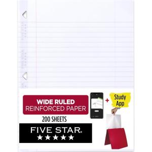imageFive Star Loose Leaf Paper  Study App Wide Ruled Filler Notebook Paper Reinforced Fights Ink Bleed 8quot x 1012quot 200 Sheets 150039ECM200 Sheets