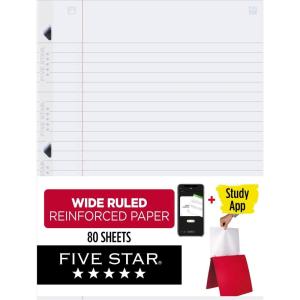 imageFive Star Loose Leaf Paper  Study App Wide Ruled Filler Notebook Paper Reinforced Fights Ink Bleed 8quot x 1012quot 200 Sheets 150039ECM80 Sheets