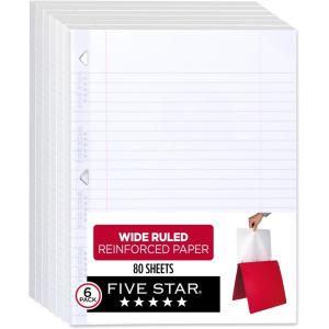 imageFive Star Loose Leaf Paper 6 Pack Notebook Paper Wide Ruled Filler Paper Reinforced Fights Ink Bleed 8 x 105 80 Sheets per Pack 1500256 Pack