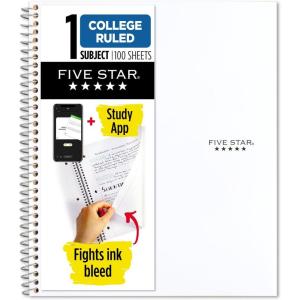 imageFive Star Spiral Notebook  Study App 1 Subject College Ruled Paper 812quot x 11quot 100 Sheets Fights Ink Bleed Water Resistant Cover Pacific Blue 72565White
