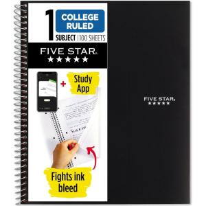 imageFive Star Spiral Notebook  Study App 1 Subject College Ruled Paper 812quot x 11quot 100 Sheets Fights Ink Bleed Water Resistant Cover Pacific Blue 72565Black