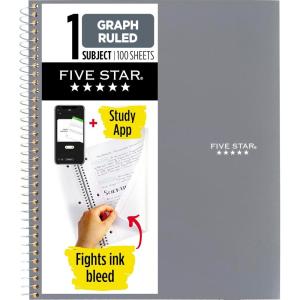 imageFive Star Spiral Notebook  Study App 1 Subject Graph Ruled Paper 812quot x 11quot 100 Sheets Fights Ink Bleed Water Resistant Cover Amethyst Purple 620000CF1Gray
