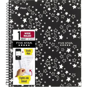 imageFive Star Spiral Notebook  Study App 1 Subject Wide Ruled 8quot x 1012quot 80 Sheets Fights Ink Bleed Water Resistant Cover Pastel Stripes 930209FECMBlack Glow