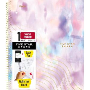 imageFive Star Spiral Notebook  Study App 1 Subject Wide Ruled 8quot x 1012quot 80 Sheets Fights Ink Bleed Water Resistant Cover Pastel Stripes 930209FECMPastel Tie Dye