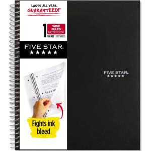 imageFive Star Spiral Notebook  Study App 1 Subject Wide Ruled Paper 8quot x 1012quot 100 Sheets Fights Ink Bleed Water Resistant Cover Amethyst Purple 72351Black