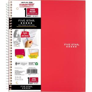 imageFive Star Spiral Notebook  Study App 1 Subject Wide Ruled Paper 8quot x 1012quot 100 Sheets Fights Ink Bleed Water Resistant Cover Amethyst Purple 72351Red
