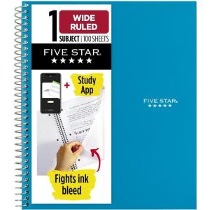 imageFive Star Spiral Notebook  Study App 1 Subject Wide Ruled Paper 8quot x 1012quot 100 Sheets Fights Ink Bleed Water Resistant Cover Amethyst Purple 72351Tidewater Blue