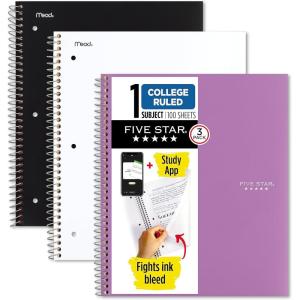 imageFive Star Spiral Notebook  Study App 3 Pack 1 Subject College Ruled Paper 100 Sheets 812quot x 11quot Forest Green Fire Red Pacific Blue 820189ECMBlack  White  Purple