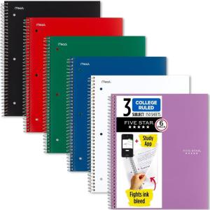 imageFive Star Spiral Notebook  Study App 3 Pack 3 Subject College Ruled Paper Fights Ink Bleed Water Resistant Cover 812quot x 11quot 150 Sheets Black White Purple 820192Assorted