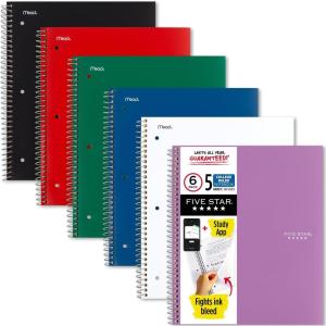 imageFive Star Spiral Notebook  Study App 5 Subject College Ruled Paper 812quot x 11quot 200 Sheets Fights Ink Bleed Water Resistant Cover Black 72081Assorted