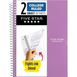 imageFive Star Spiral Notebook 2 Subject College Ruled Paper 6quot x 912quot 80 Sheets Fights Ink Bleed Water Resistant Cover Amethyst Purple 840029CF1ECMAmethyst Purple