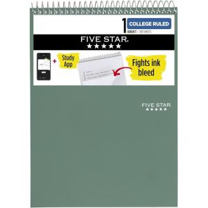 imageFive Star Top Spiral Notebook  Study App 1 Subject College Ruled Notepad 812quot x 11quot 100 Sheets Fights Ink Bleed Water Resistant Cover Seaglass Green 820058CECMSeaglass Green
