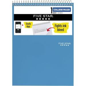 imageFive Star Top Spiral Notebook  Study App 1 Subject College Ruled Notepad 812quot x 11quot 100 Sheets Fights Ink Bleed Water Resistant Cover Seaglass Green 820058CECMTidewater Blue
