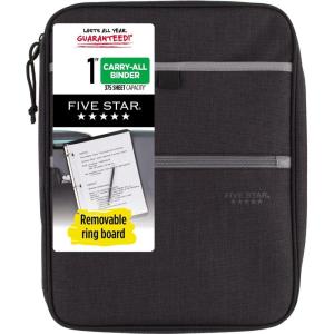 imageFive Star Zipper Binder 1 Inch 3Ring Binder with Round Rings CarryAll with Pockets and 4Tab Dividers 375 Sheet Capacity BlackGray 29092IT8BlackGray