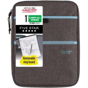 imageFive Star Zipper Binder 1 Inch 3Ring Binder with Round Rings CarryAll with Pockets and 4Tab Dividers 375 Sheet Capacity BlackGray 29092IT8GrayMint