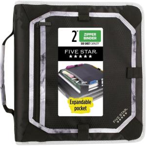 imageFive Star Zipper Binder 2 Inch 3Ring Binder with Round Rings Expansion Panel and 5Tab Expanding File 580 Sheet Capacity RedBlack 29052CE8BlackGray