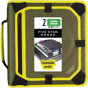 imageFive Star Zipper Binder 2 Inch 3Ring Binder with Round Rings Expansion Panel and 5Tab Expanding File 580 Sheet Capacity RedBlack 29052CE8OliveCitrus