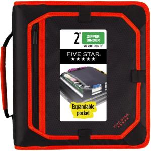 imageFive Star Zipper Binder 2 Inch 3Ring Binder with Round Rings Expansion Panel and 5Tab Expanding File 580 Sheet Capacity RedBlack 29052CE8RedBlack
