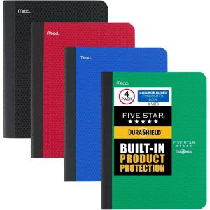 imageFive Star Composition Books  Study App 4 Pack College Ruled Paper 934quot x 712quot 80 Sheets AntiMicrobial Black Red Green and Blue 850070AECM80 Sheets