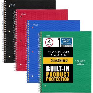 imageFive Star DuraShield Antimicrobial 2 Pocket StayPut Plastic Folders 4 Pack Holds 11quot x 812quot Color May Vary 330010College Ruled Notebooks  4 Pack