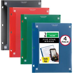 imageFive Star Pocket Folder  Study App 4 Pack 2 Pocket Folder Customizable Cover Fits 3 Ring Binder Black Pacific Blue Fire Red Forest Green 330092AECM
