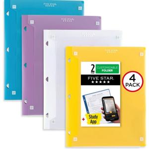 imageFive Star Pocket Folder  Study App 4 Pack 2 Pocket Folder Customizable Cover Fits 3 Ring Binder White Amethyst Purple Harvest Yellow Tidewater Blue 330092BECM