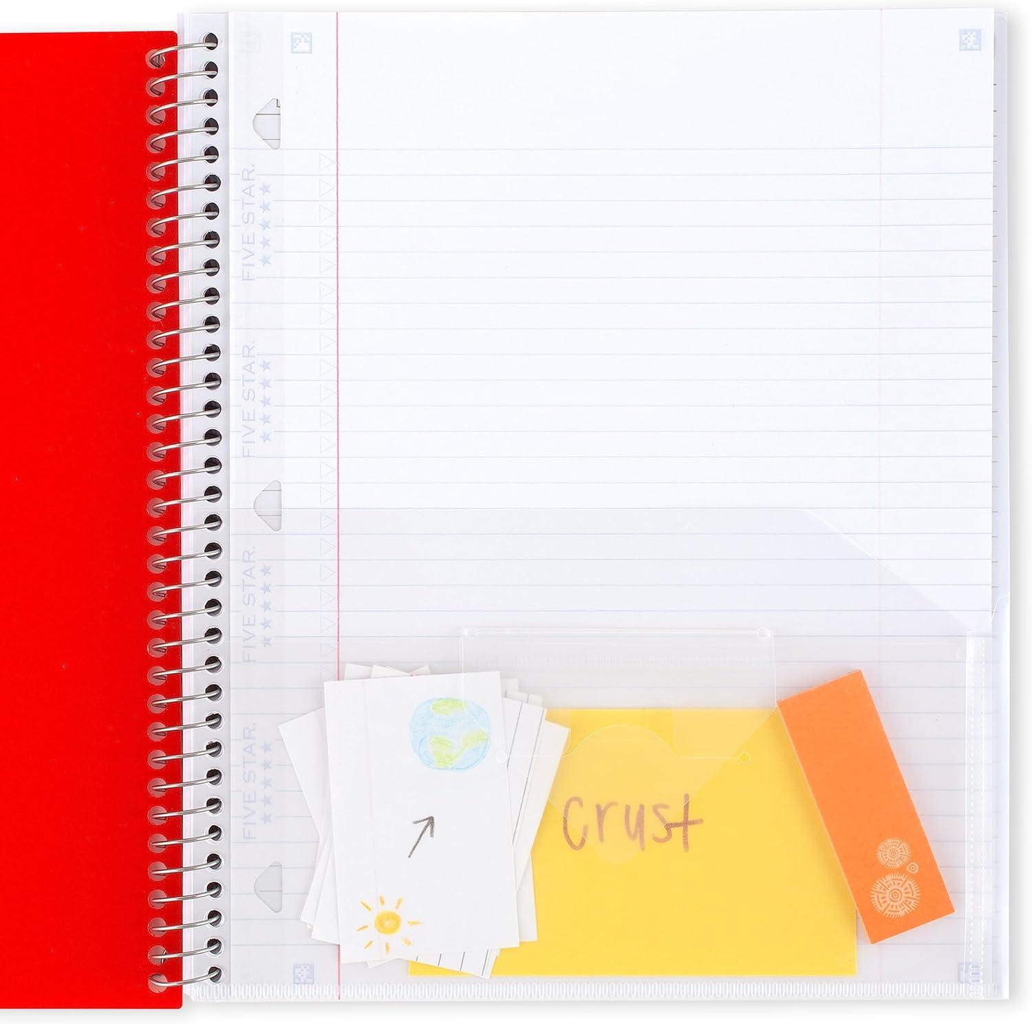 imageFive Star Interactive Notetaking Spiral Notebooks 6 Pack 1 Subject College Ruled Paper 11quot x 812quot 100 Sheets Assorted Colors 820019ECMGreen  Red  Blue