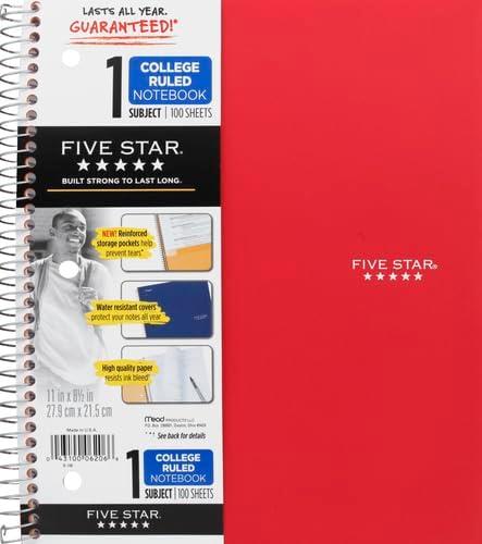 imageFive Star Spiral Notebook  Study App 2 Pack 1 Subject College Ruled Paper 100 Sheets 812quot x 11quot Pacific Blue Fire Red 38452Color Selected for You
