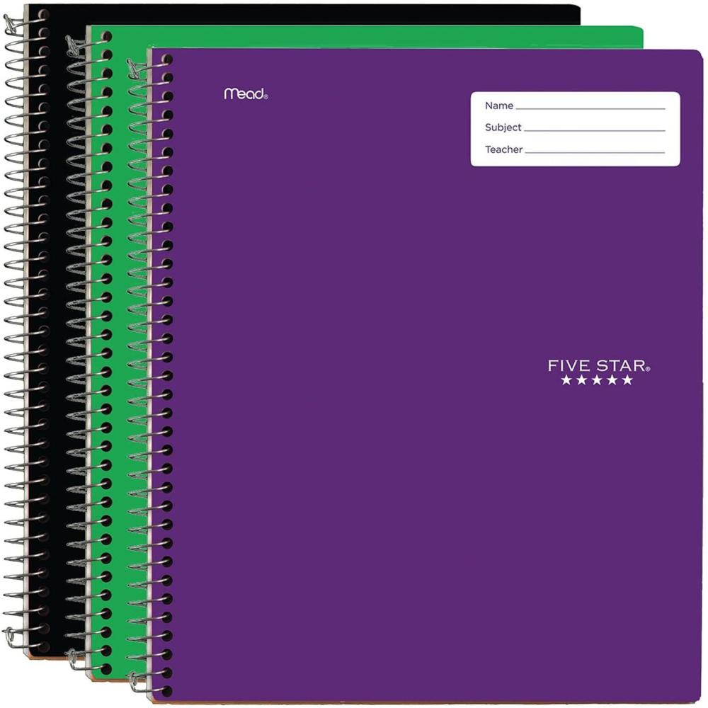 imageFive Star Interactive Notetaking Spiral Notebooks 6 Pack 1 Subject College Ruled Paper 11quot x 812quot 100 Sheets Assorted Colors 820019ECMBlack  Green  Purple