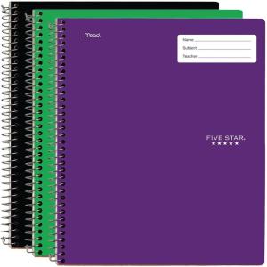 imageFive Star Interactive Notetaking Spiral Notebooks 6 Pack 1 Subject College Ruled Paper 11quot x 812quot 100 Sheets Assorted Colors 820019ECMBlack  Green  Purple