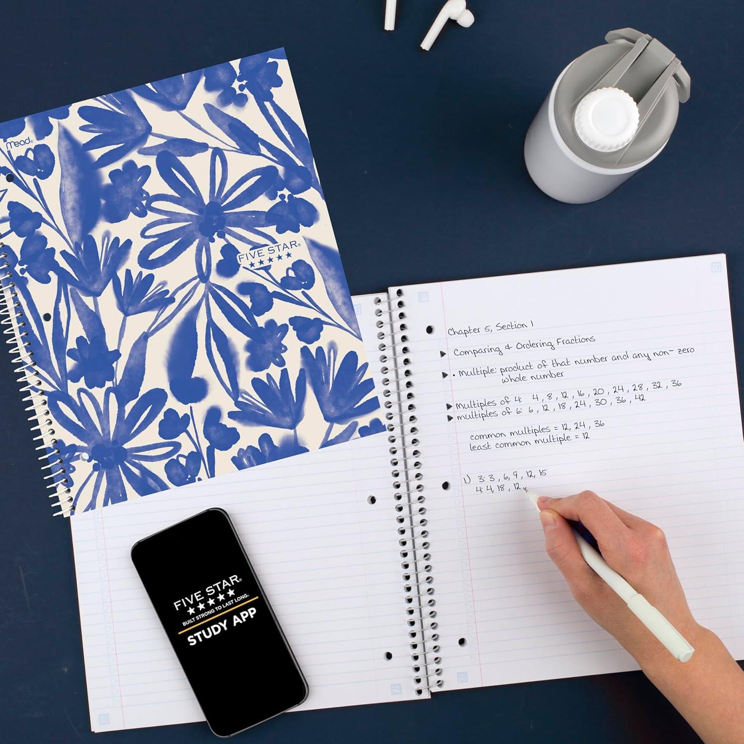 imageFive Star Spiral Notebook  Study App 1 Subject College Ruled Paper 812quot x 11quot 80 Sheets Fights Ink Bleed Water Resistant Cover Soft Petals Blue 820441FECMSoft Petals Blue