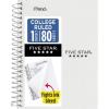 image:imageFive Star Spiral Notebook 1 Subject College Ruled Paper 438 x 7 Personal Size 80 Sheets Fights Ink Bleed Water Resistant Cover White 450048EWhite