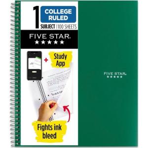 image:imageFive Star Spiral Notebook  Study App 1 Subject College Ruled Paper 812 x 11 100 Sheets Fights Ink Bleed Water Resistant Cover Prom Pink 820002RGreen