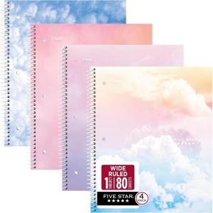 image:imageFive Star Spiral Notebook  Study App 1 Subject College Ruled Paper 812 x 11 80 Sheets Styles 4 Pack 850222FClouds