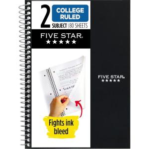 image:imageFive Star Spiral Notebook 2 Subject College Ruled Paper 6 x 912 80 Sheets Fights Ink Bleed Water Resistant Cover Prom Pink 840029RBlack