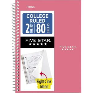 image:imageFive Star Spiral Notebook 2 Subject College Ruled Paper 6 x 912 80 Sheets Fights Ink Bleed Water Resistant Cover Prom Pink 840029RProm Pink