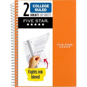 image:imageFive Star Spiral Notebook 2 Subject College Ruled Paper 6 x 912 80 Sheets Fights Ink Bleed Water Resistant Cover Prom Pink 840029RSedona Orange