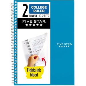 image:imageFive Star Spiral Notebook 2 Subject College Ruled Paper 6 x 912 80 Sheets Fights Ink Bleed Water Resistant Cover Prom Pink 840029RTidewater Blue