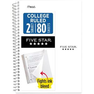 image:imageFive Star Spiral Notebook 2 Subject College Ruled Paper 6 x 912 80 Sheets Fights Ink Bleed Water Resistant Cover Prom Pink 840029RWhite