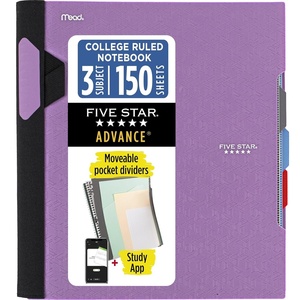 image:imageFive Star Advance Spiral Notebook  Study App 3 Subject 85 x 11 College Ruled Paper 150 Sheets Spiral Guard Movable Tabbed Dividers Prom Pink 820060RAmethyst Purple