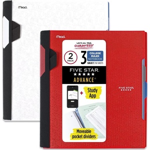 image:imageFive Star Advance Spiral Notebook  Study App 3 Subject 85 x 11 College Ruled Paper 150 Sheets Spiral Guard Movable Tabbed Dividers Prom Pink 820060RRedWhite