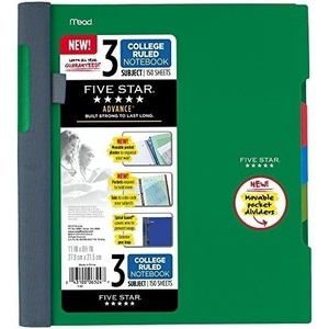 image:imageFive Star Advance Spiral Notebook  Study App 3 Subject 85 x 11 College Ruled Paper 150 Sheets Spiral Guard Movable Tabbed Dividers Prom Pink 820060RSeaglass Green