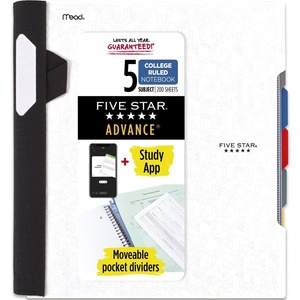 image:imageFive Star Advance Spiral Notebook  Study App 5 Subject 85 x 11 College Ruled Paper 200 Sheets Spiral Guard Movable Tabbed Dividers Prom Pink 820013RWhite