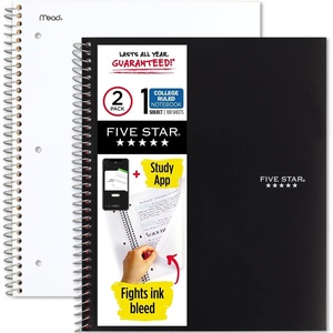 image:imageFive Star Spiral Notebook  Study App 1 Subject College Ruled Paper 812 x 11 100 Sheets White amp Amethyst Purple 2 Pack 820186Black  White