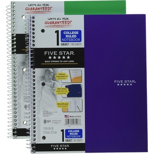 image:imageFive Star Spiral Notebook  Study App 1 Subject College Ruled Paper 812 x 11 100 Sheets White amp Amethyst Purple 2 Pack 820186Green  Purple