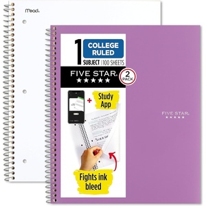 image:imageFive Star Spiral Notebook  Study App 1 Subject College Ruled Paper 812 x 11 100 Sheets White amp Amethyst Purple 2 Pack 820186White  Purple