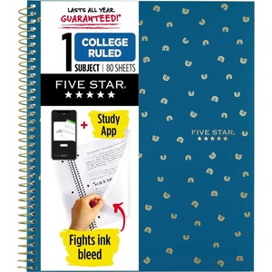 image:imageFive Star Spiral Notebook  Study App 1 Subject College Ruled Paper 812 x 11 80 Sheets 1 Count Selected Design Will Vary 820156FDesign Chosen For You