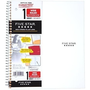 image:imageFive Star Spiral Notebook  Study App 1 Subject Wide Ruled Paper 8 x 105 100 Sheets Fights Ink Bleed Water Resistant Cover Vivid Yellow 930010CJ1White