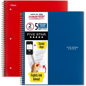 image:imageFive Star Spiral Notebook  Study App 5 Subject College Ruled Paper 11 x 812 200 Sheets Black amp Forest Green 2 Pack 820190Blue  Red